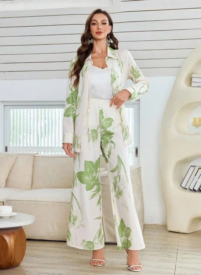 تايك تو طقم قميص بحزام مطبوع بالزهور وبنطلون